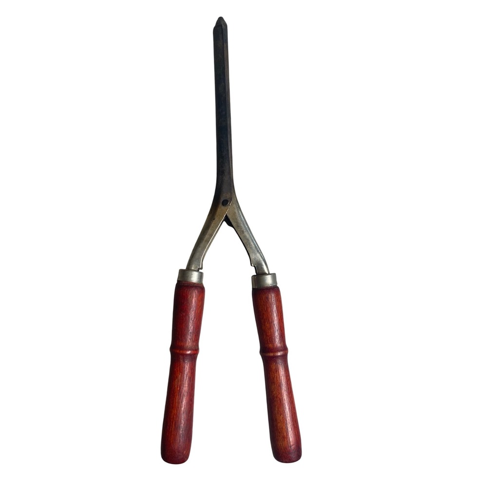 Antique Victorian Curling Iron Wood Handle Primitive Hair Curler Vanity Tool